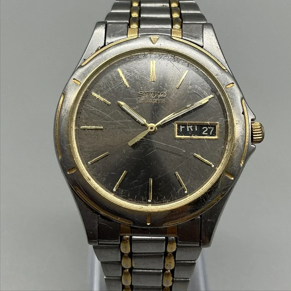 Vintage Seiko 7N43-6A09 Mens Watch 36mm Day Date Two Tone New Battery 7